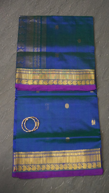 Pure Silk Cotton - Manga Border Peacock Blue