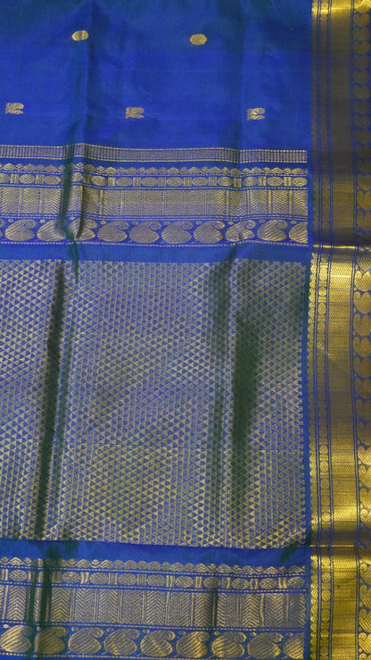 Pure Silk Cotton - Manga Border Peacock Blue