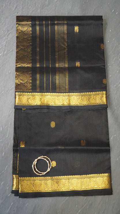 Pure Silk Cotton - Peacock Border Black