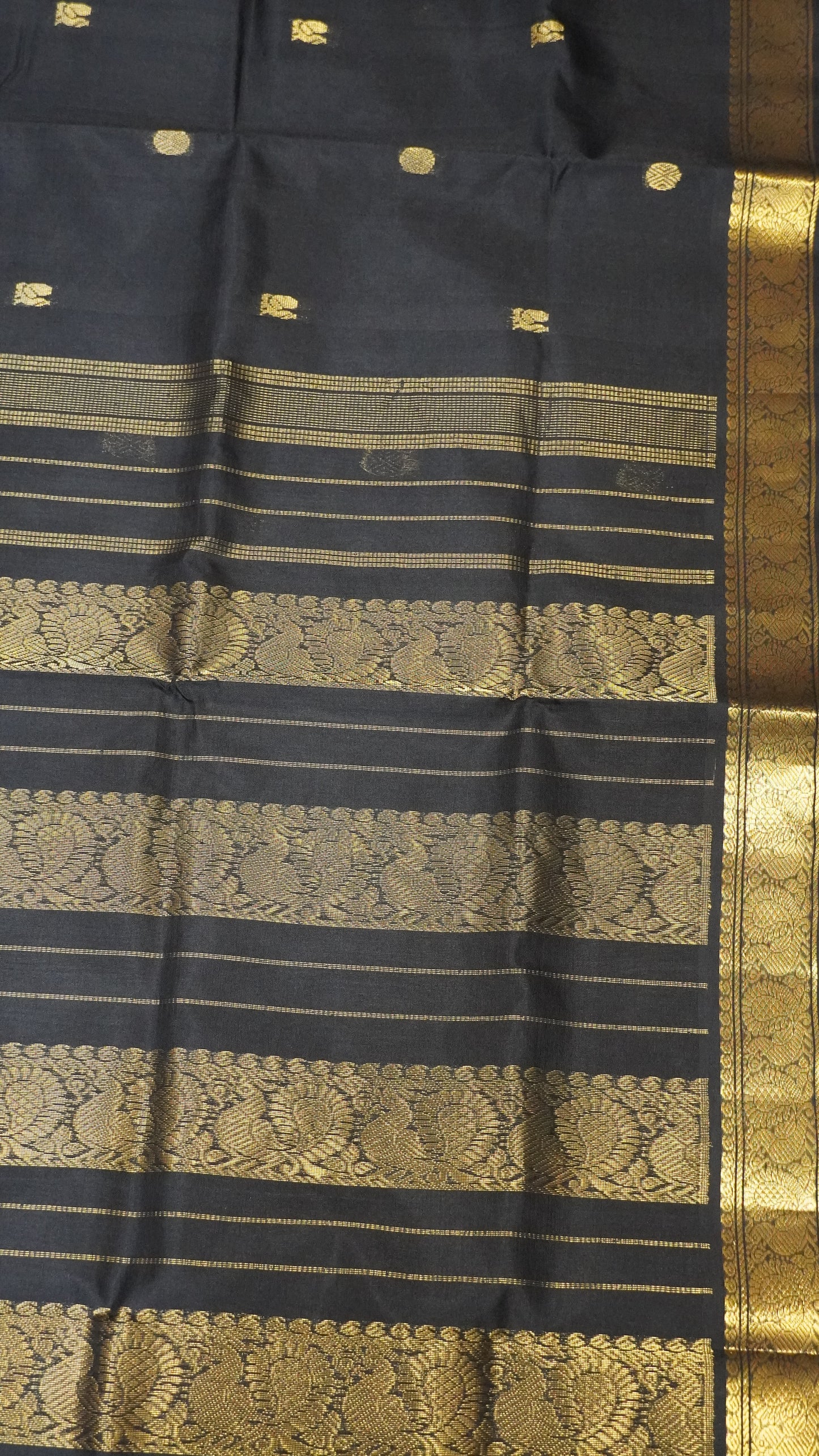 Pure Silk Cotton - Peacock Border Black