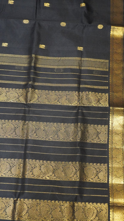 Pure Silk Cotton - Peacock Border Black