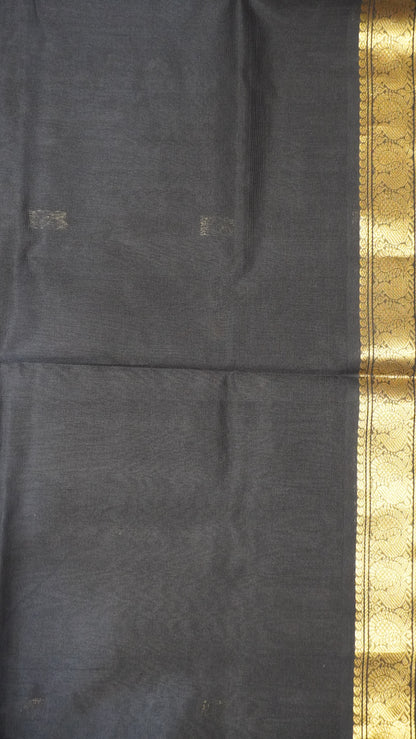 Pure Silk Cotton - Peacock Border Black