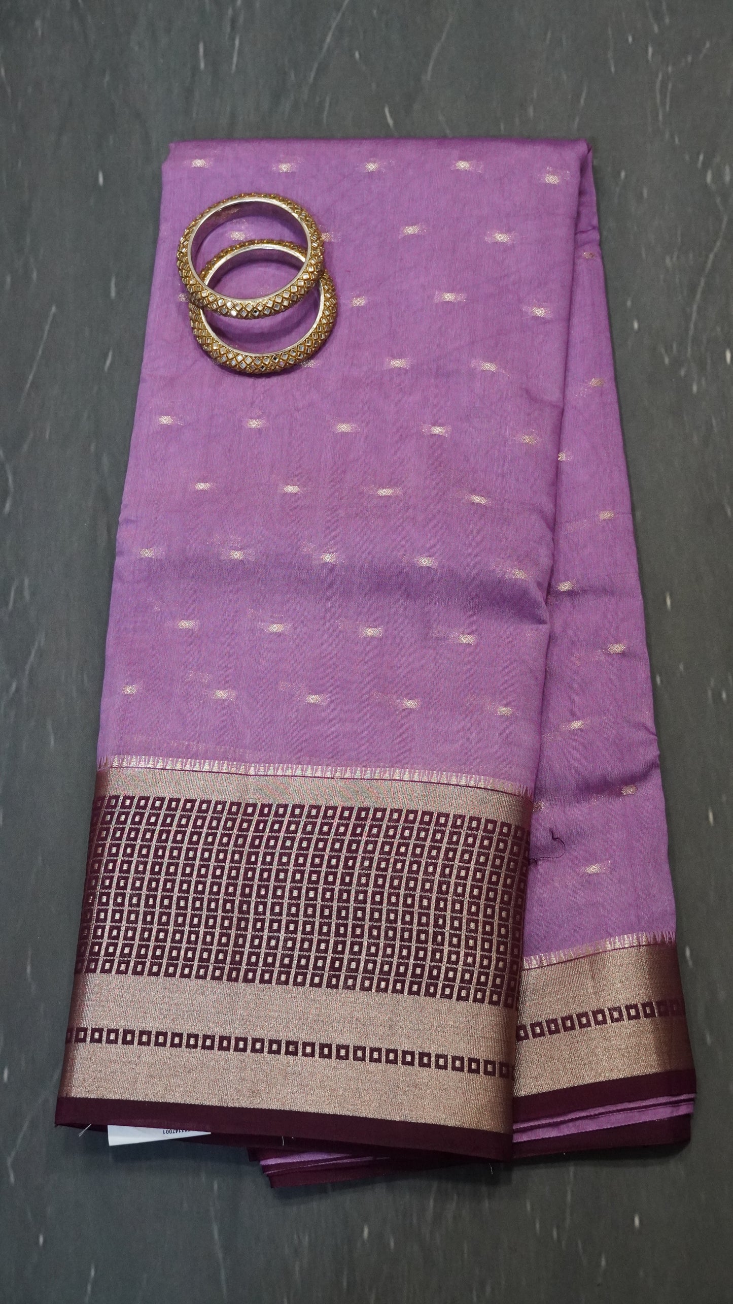 Viscose Saree - Mini Square Border Light Purple
