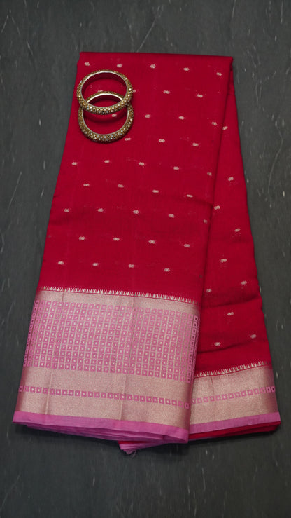 Viscose Saree - Mini Square Border Rani Pink