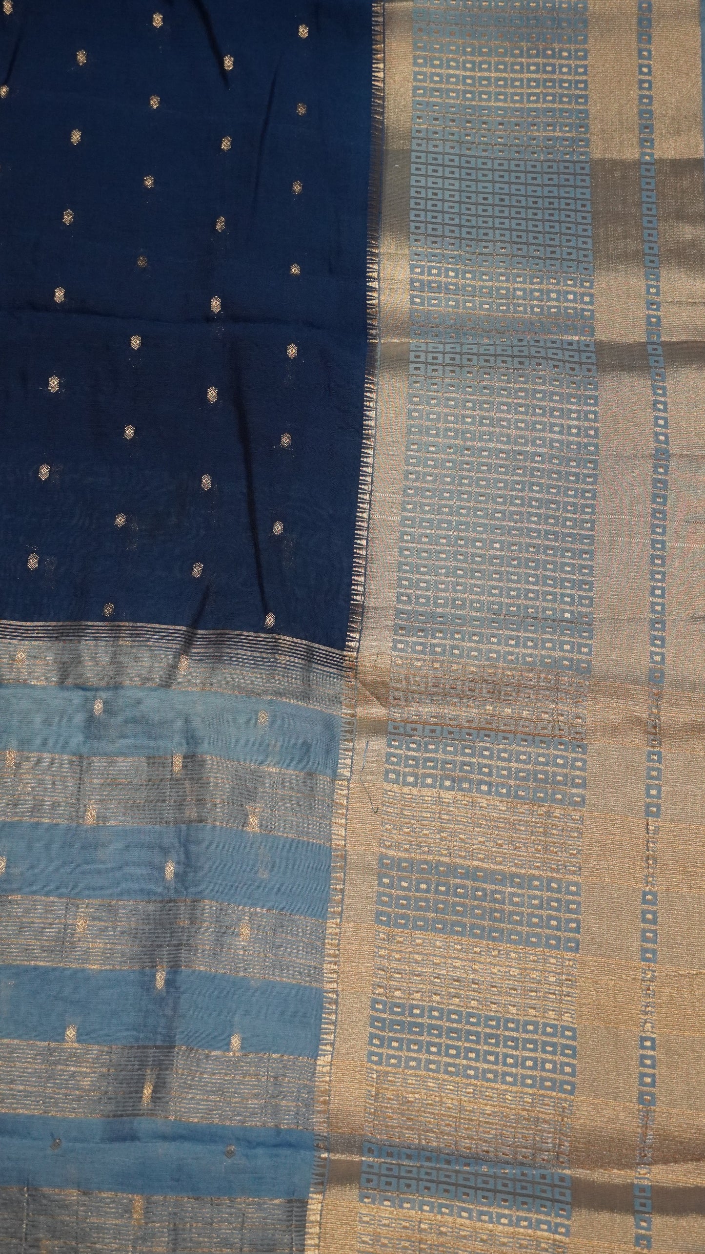 Viscose Saree - Mini Square Border Blue