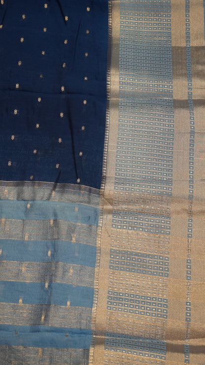 Viscose Saree - Mini Square Border Blue