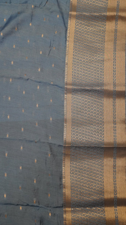 Viscose Saree - Mini Square Border Blue