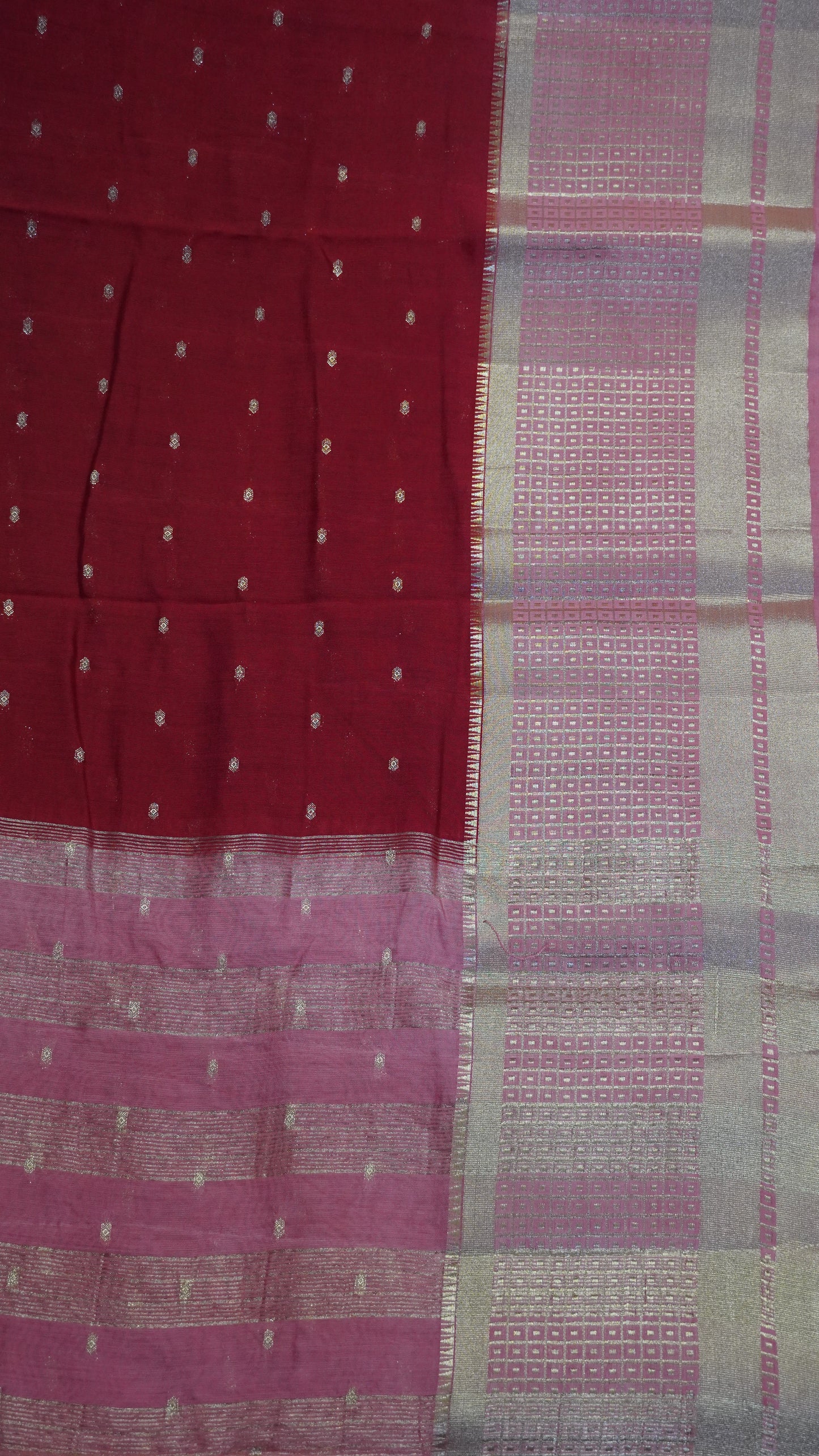 Viscose Saree - Mini Square Border Red