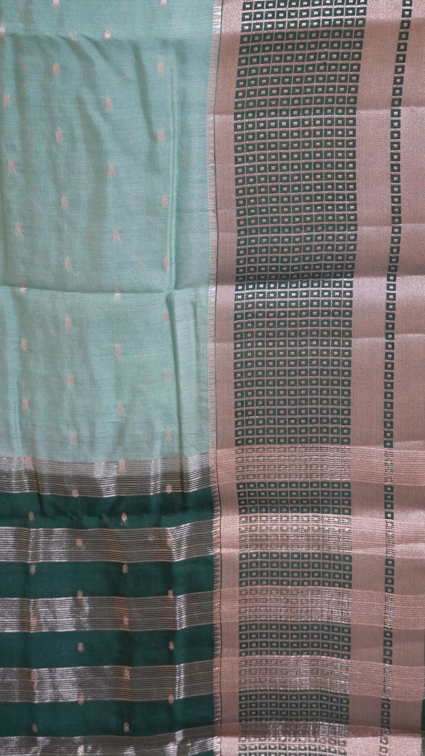 Viscose Saree - Mini Square Border Sea Green