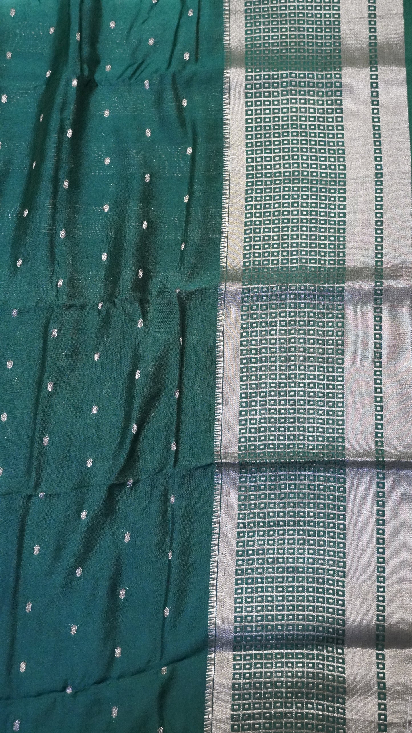 Viscose Saree - Mini Square Border Sea Green