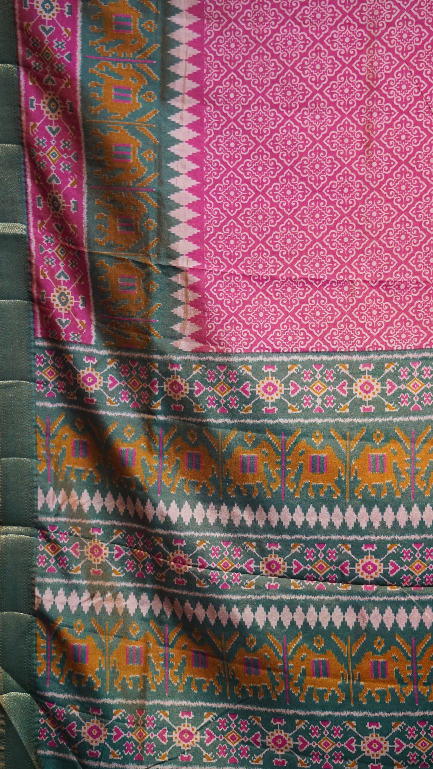 Semi Pattola Saree Kolam Print - Onion Pink