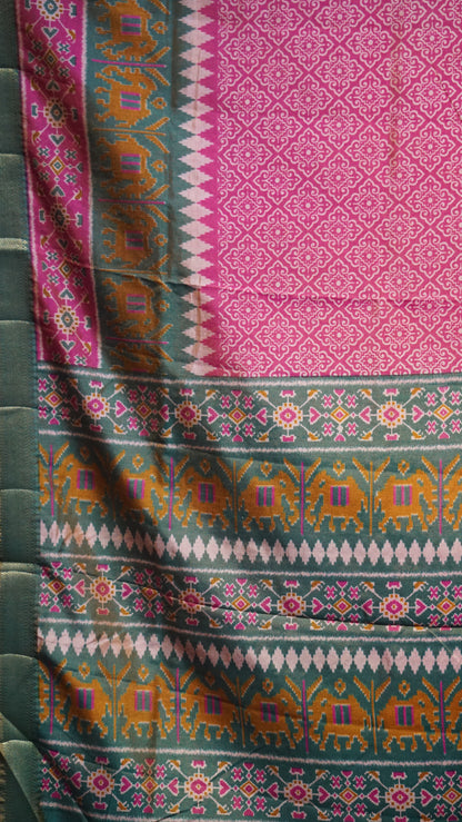 Semi Pattola Saree Kolam Print - Onion Pink