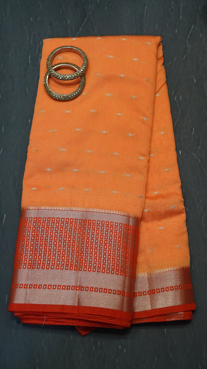 Viscose Saree - Mini Square Border Light Orange