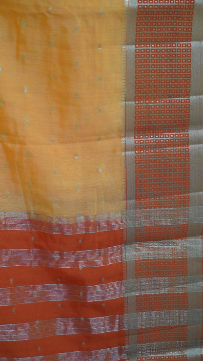 Viscose Saree - Mini Square Border Light Orange