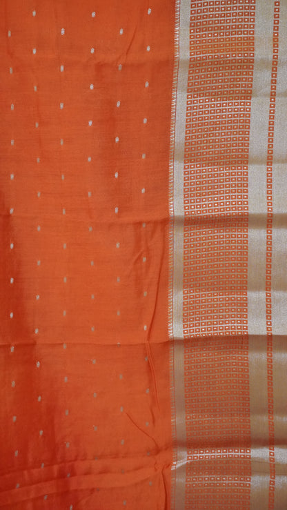 Viscose Saree - Mini Square Border Light Orange