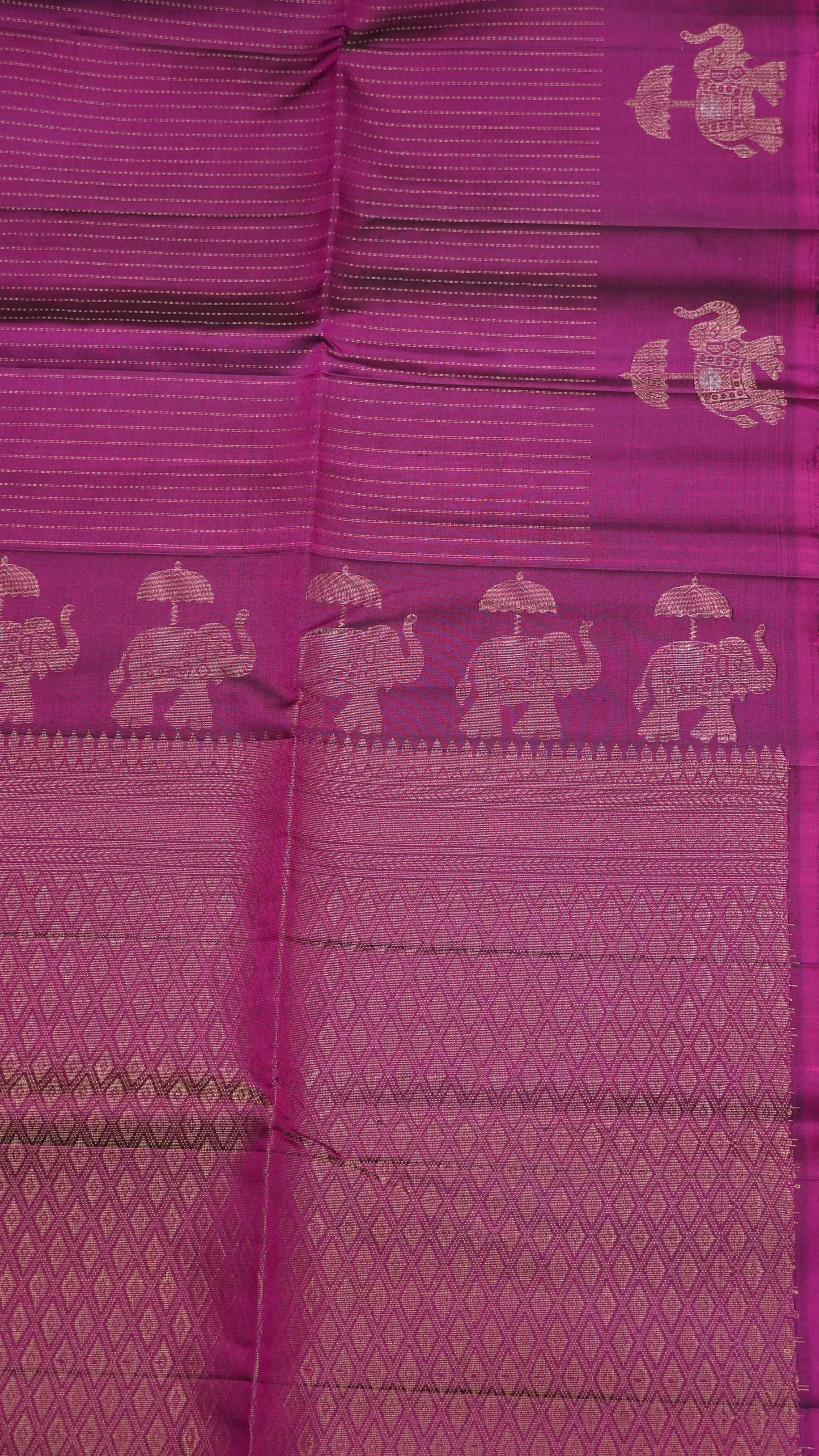 Pure Silk Saree - Magenta Elephant Border