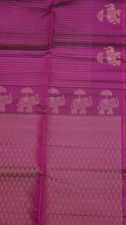 Pure Silk Saree - Magenta Elephant Border