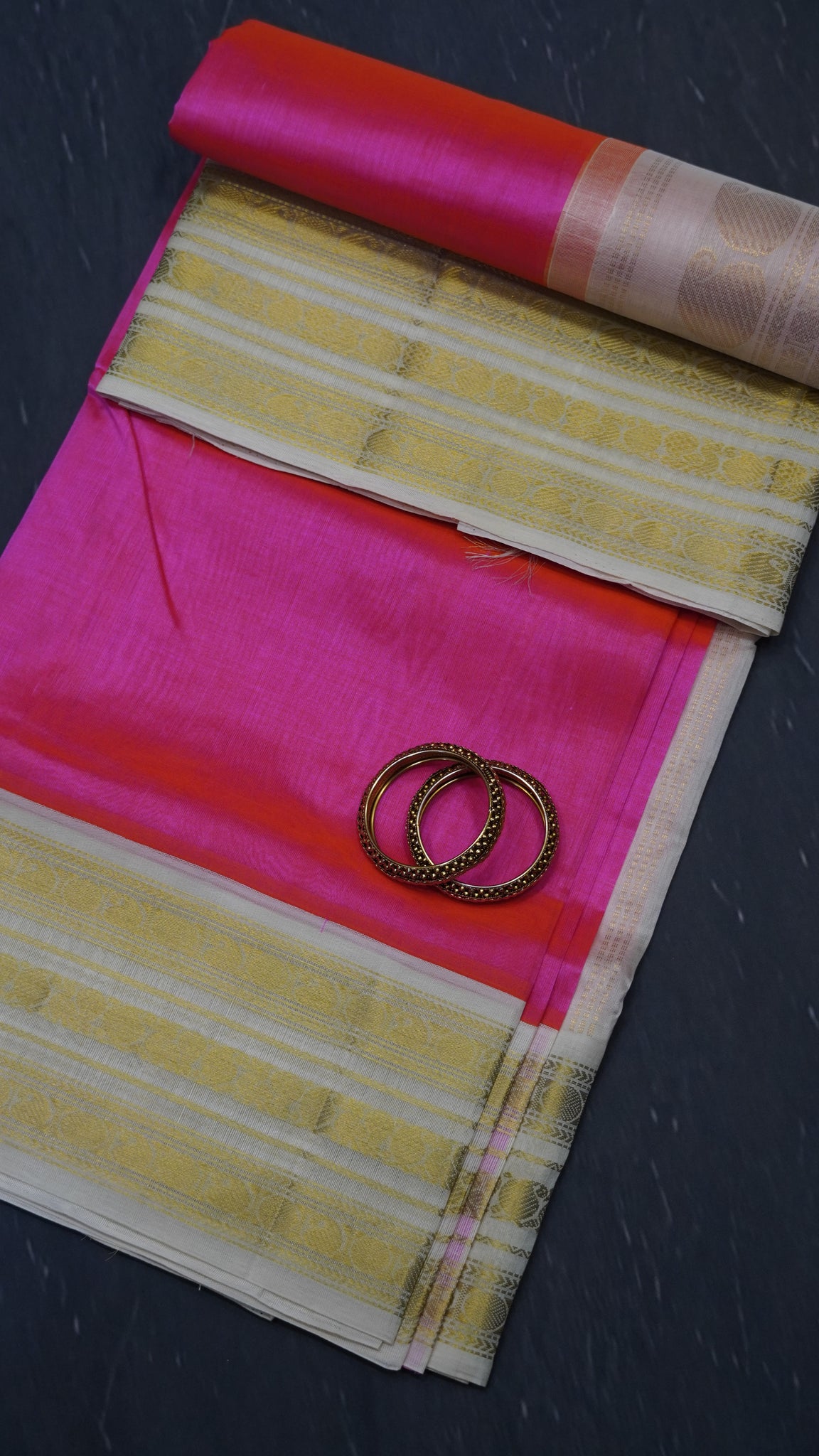 Pure Silk Cotton- Korvai Border Pink
