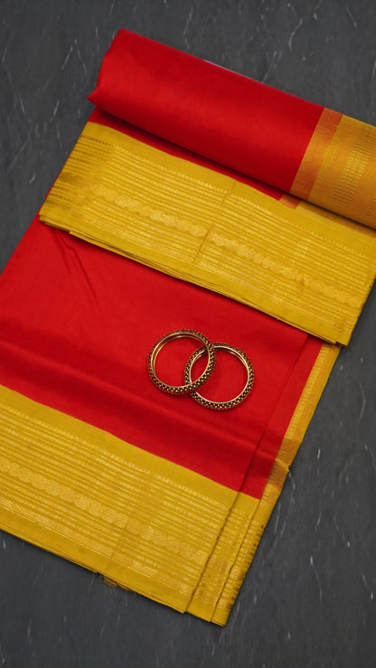 Pure Silk Cotton-Korvai Border Red