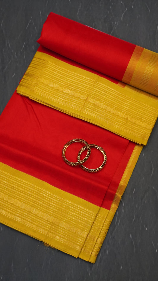 Pure Silk Cotton-Korvai Border Red