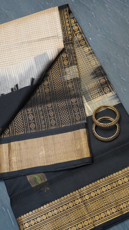 Pure Silk Cotton- Mini Checks Beige