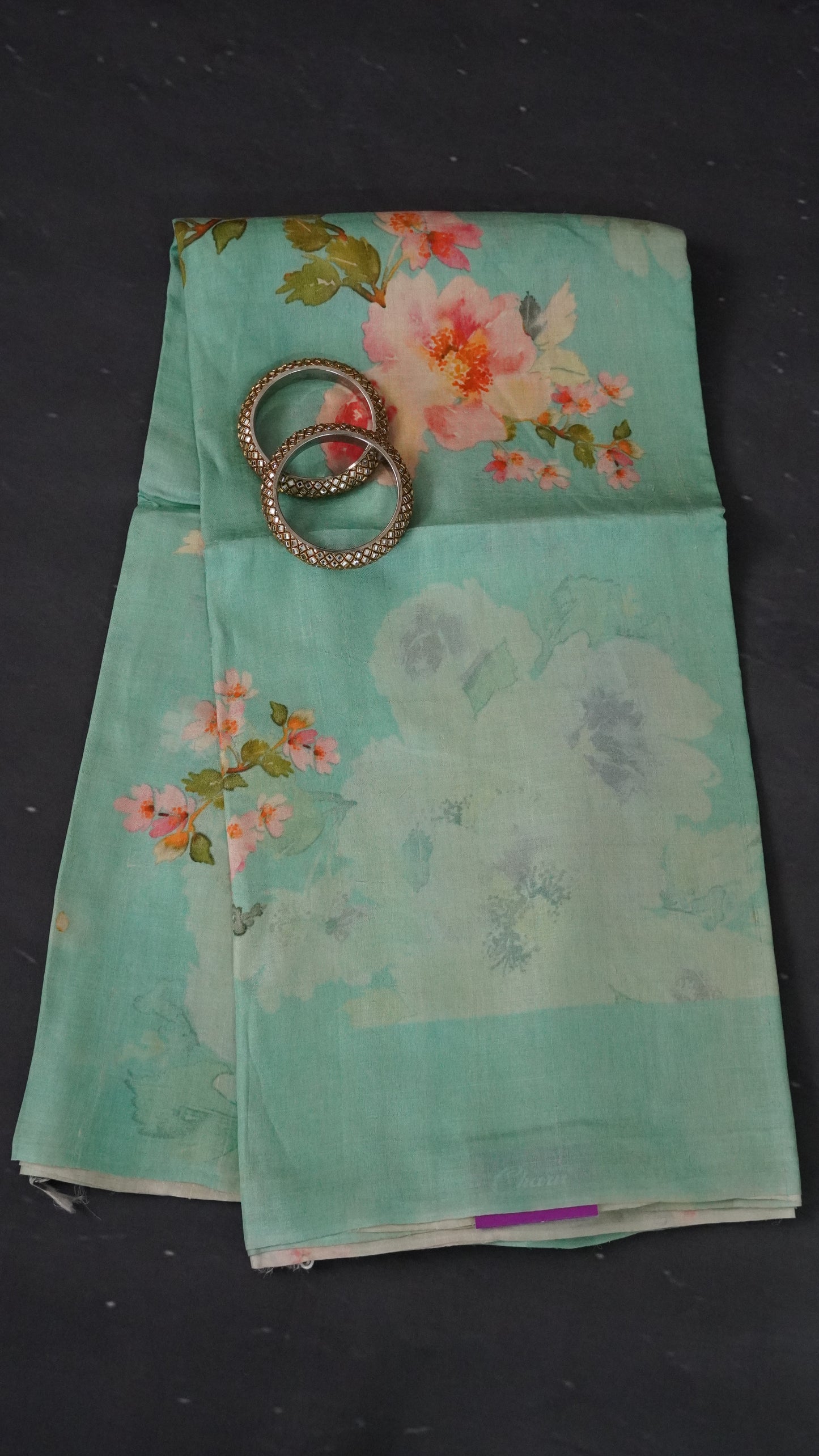 Pure Tussar Saree - Floral Sea Green