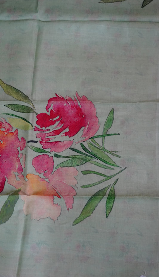 Pure Tussar Saree - Floral Pista Green