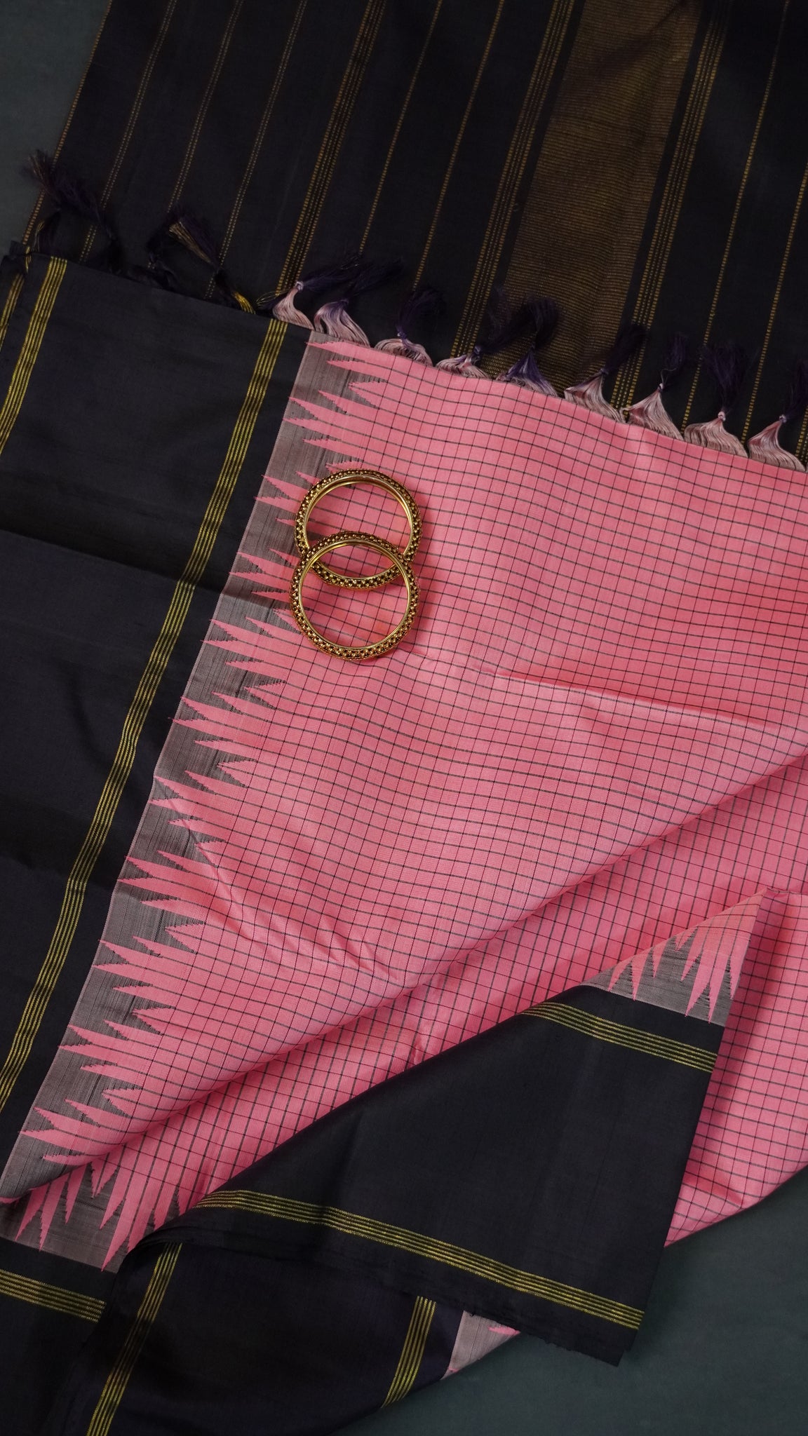Pure Kanchipuram Silk Saree- Mini Checks Baby Pink