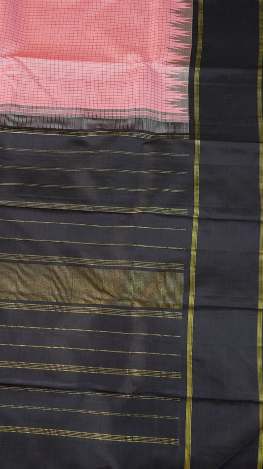 Pure Kanjivaram Silk Saree- Mini Checks Baby Pink