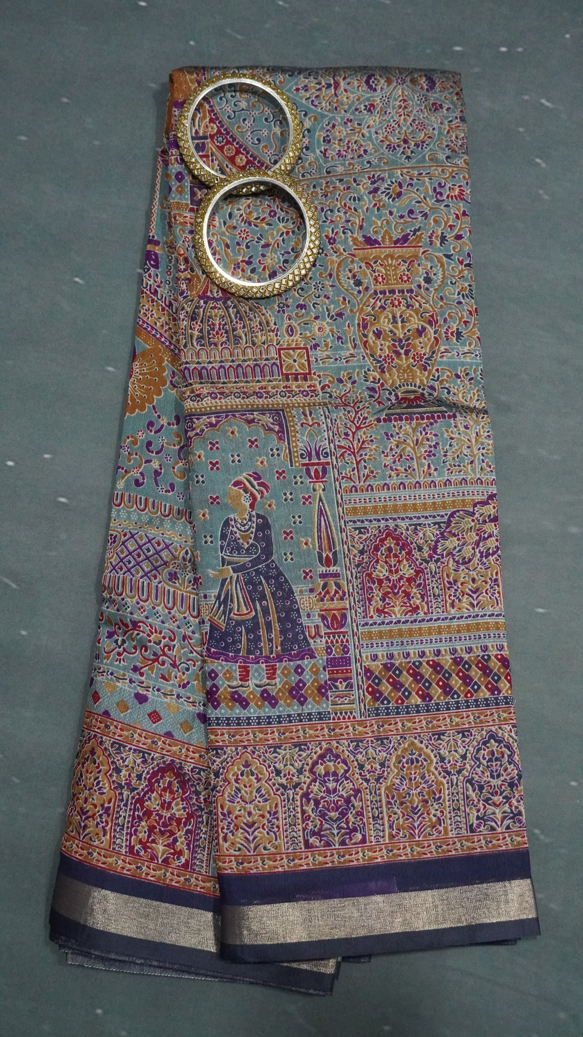 Malai Cotton Saree - Greyish Blue