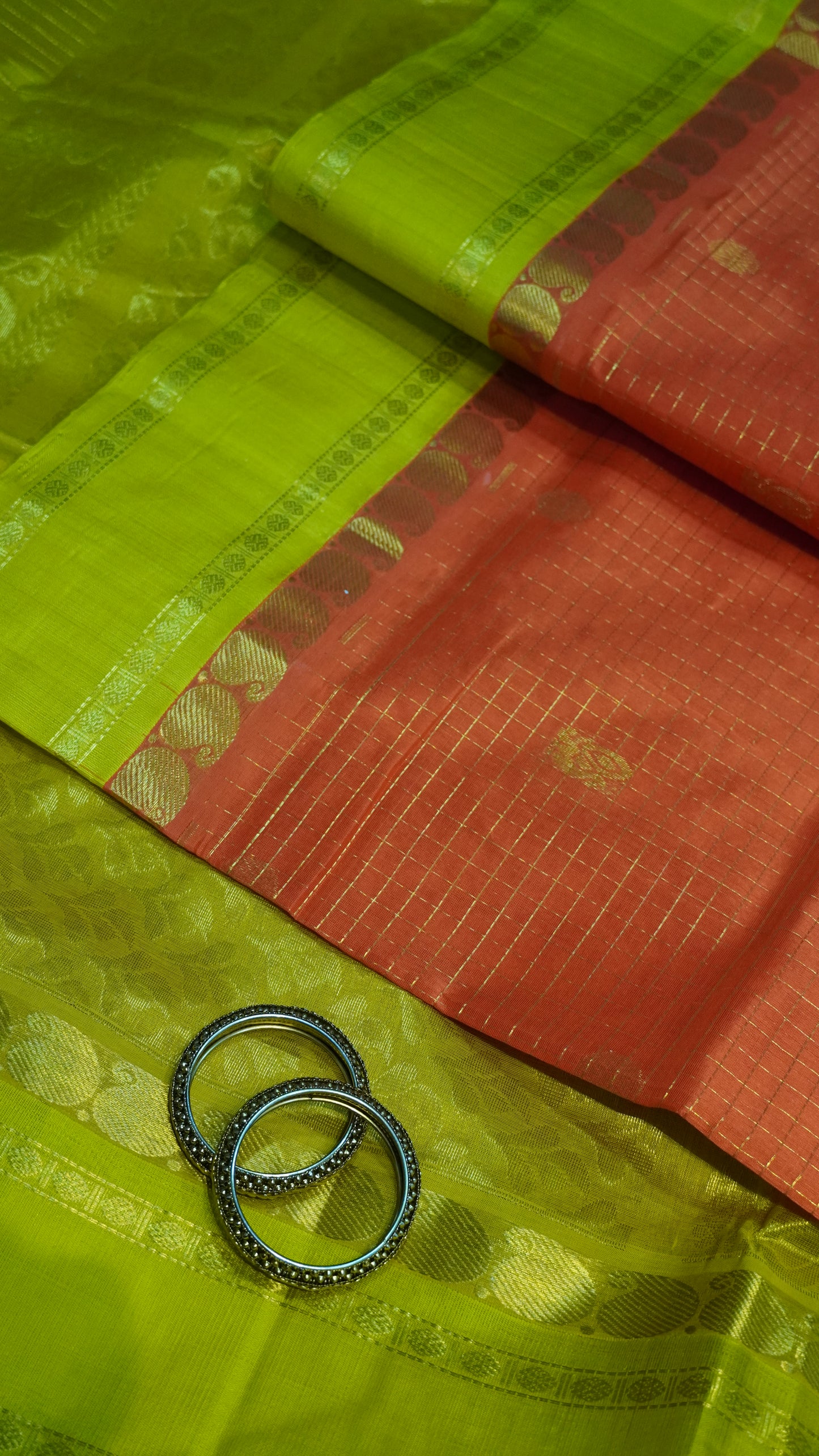 Pure Silk Cotton- Zari Checks Orange