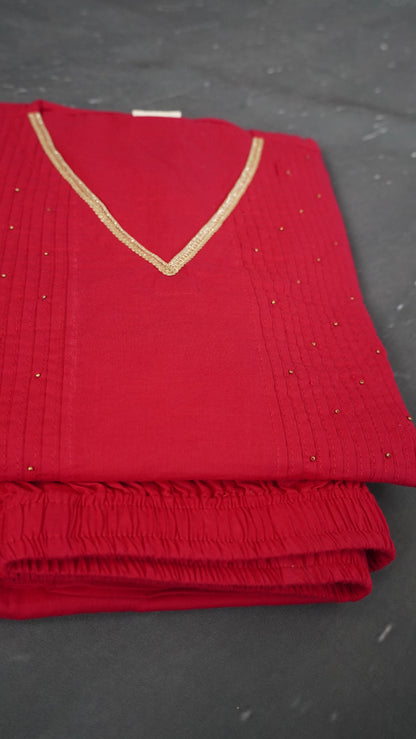 2 Pcs Salwar Suit - Frill V Neck