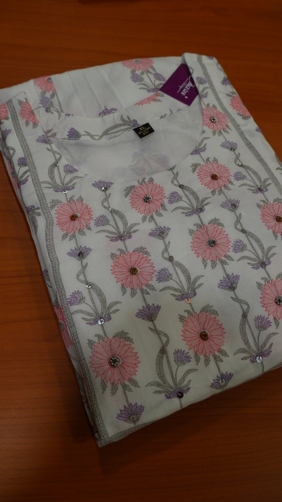 Kurti - White and Pink Floral Design