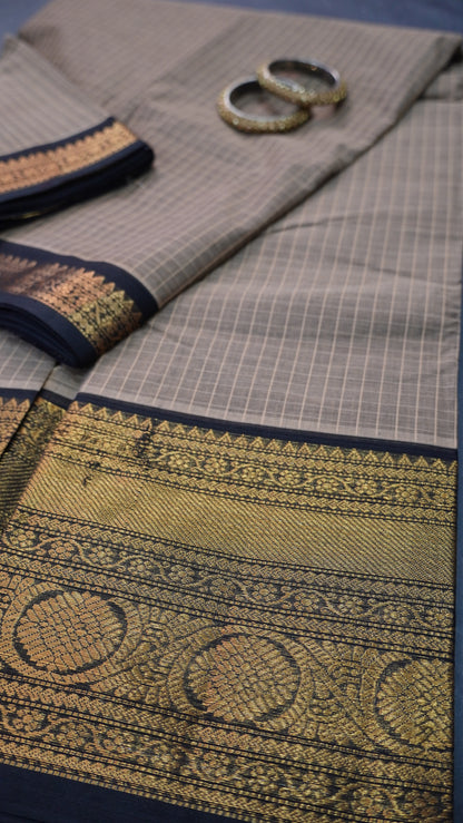 Chettinad Cotton Saree - Checks Beige