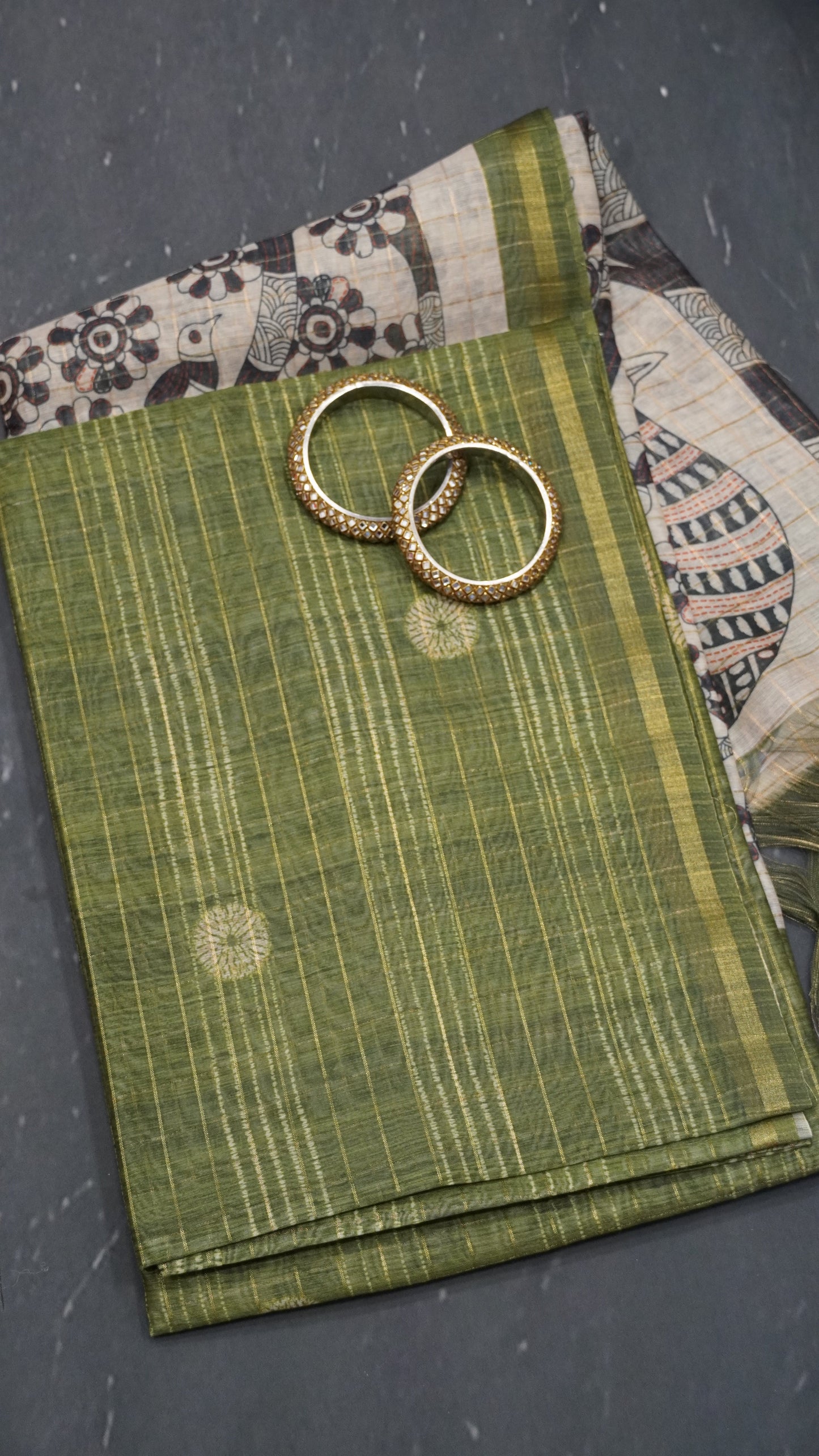 Semi Chanderi Saree - Body Checks Sage Green