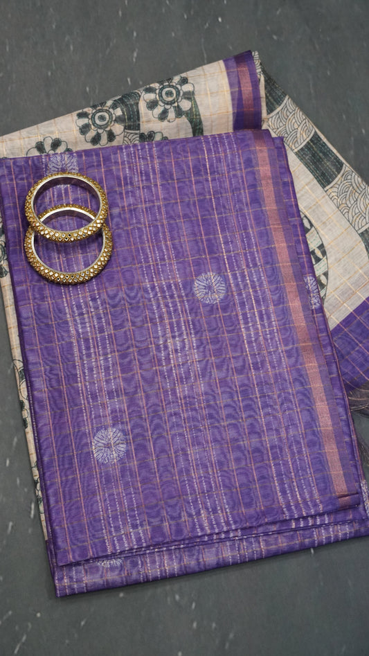 Semi Chanderi Saree - Body Checks Purple