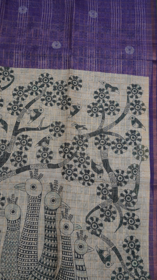 Semi Chanderi Saree - Body Checks Purple