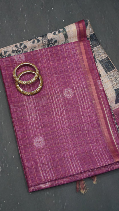 Semi Chanderi Saree - Body Checks Wine