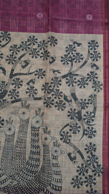 Semi Chanderi Saree - Body Checks Wine