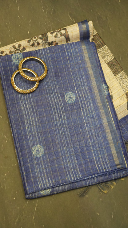Semi Chanderi Saree - Body Checks Blue