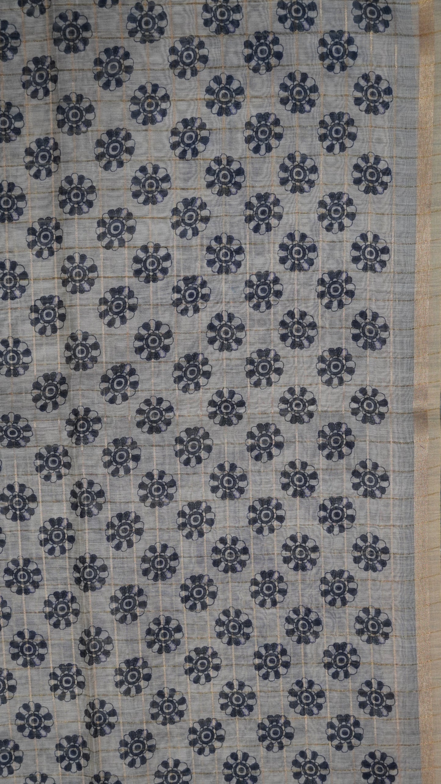 Semi Chanderi Saree - Body Checks Blue