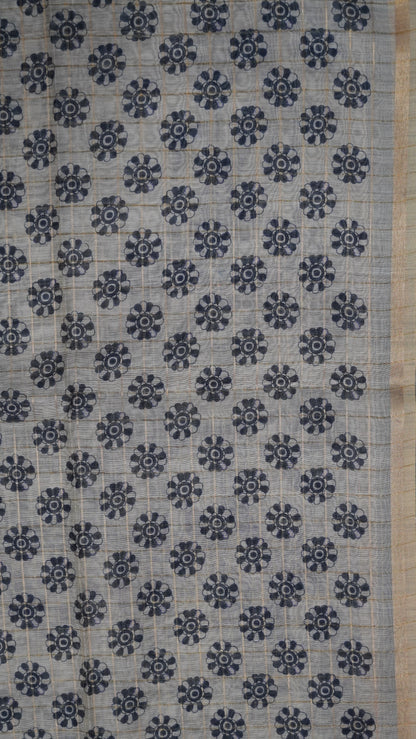 Semi Chanderi Saree - Body Checks Blue