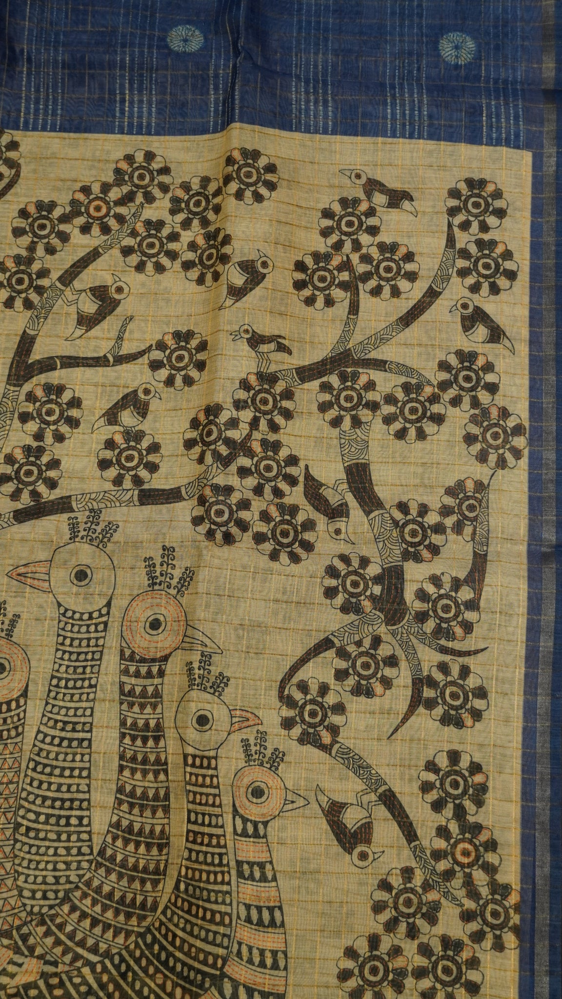 Semi Chanderi Saree - Body Checks Blue
