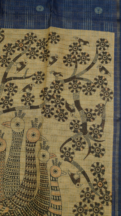 Semi Chanderi Saree - Body Checks Blue