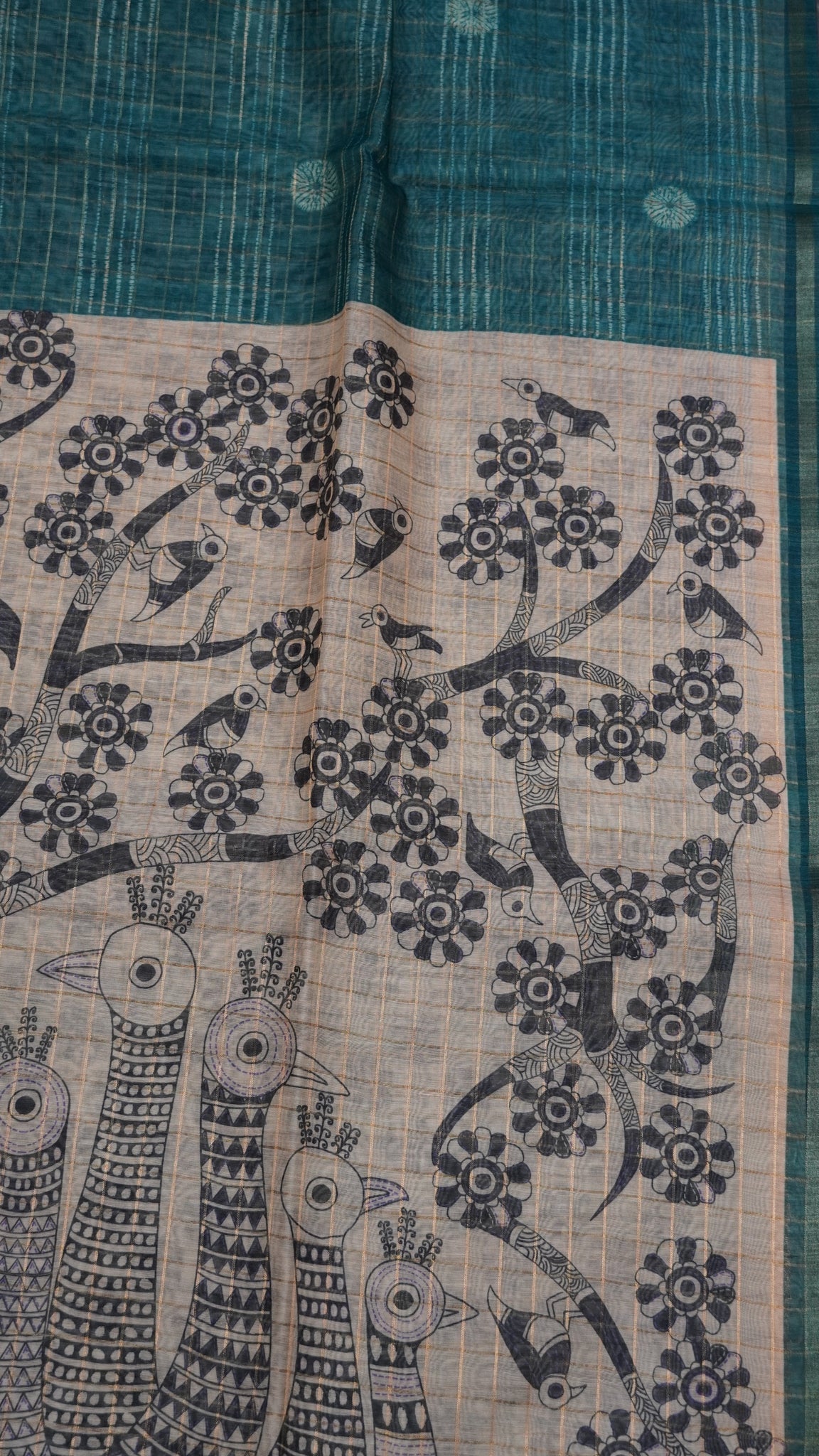 Semi Chanderi Saree - Body Checks Peacock Green