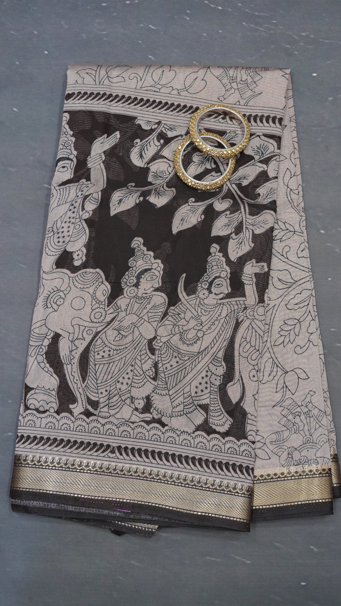 Mal Chanderi Saree - Kalamkari Coffee Brown