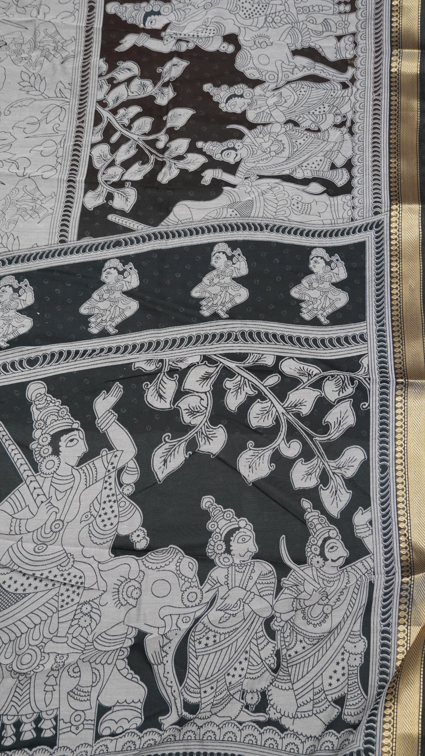 Mal Chanderi Saree - Kalamkari Coffee Brown