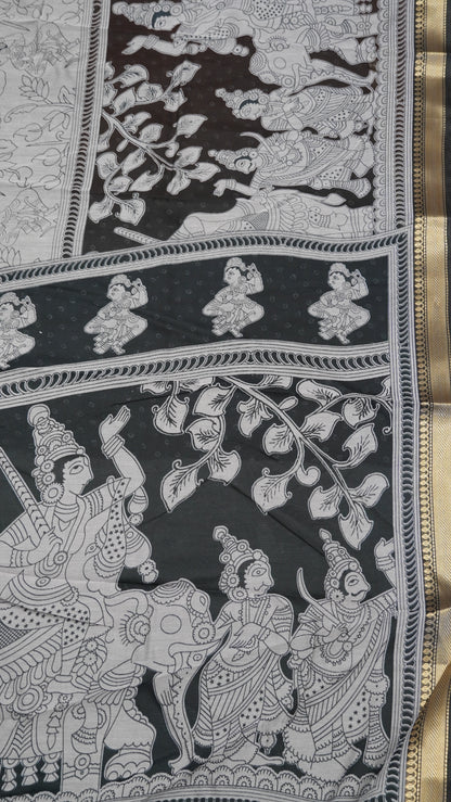 Mal Chanderi Saree - Kalamkari Coffee Brown