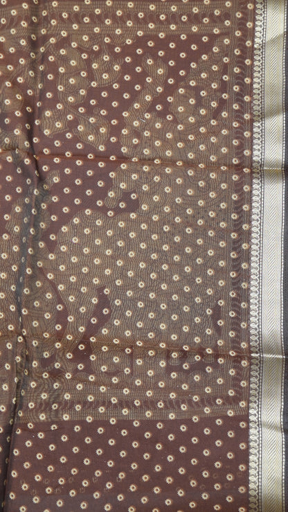 Mal Chanderi Saree - Beige-Maroon