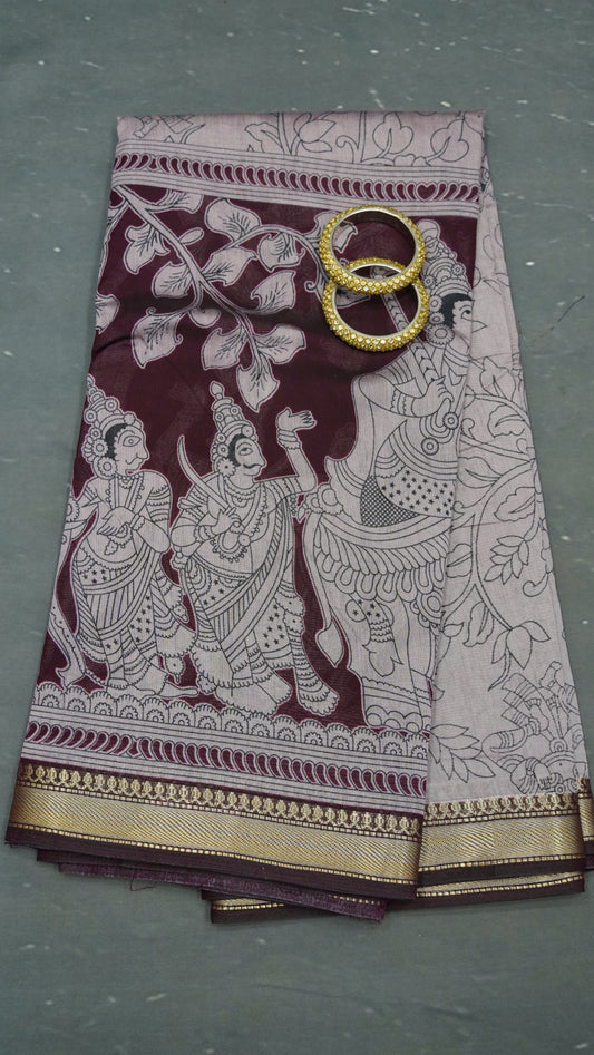 Mal Chanderi Saree - Wine
